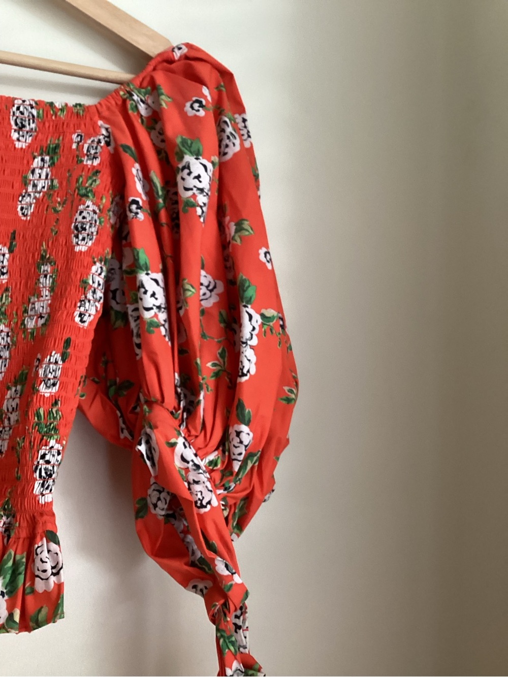 Caroline Constas Floral Print Top Small Smocked Peplum Blouse Red Orange - Picture 4 of 14